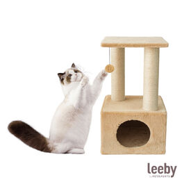 Leeby Colette Scratch arranhador com cama nido e brinquedo bege para gatos