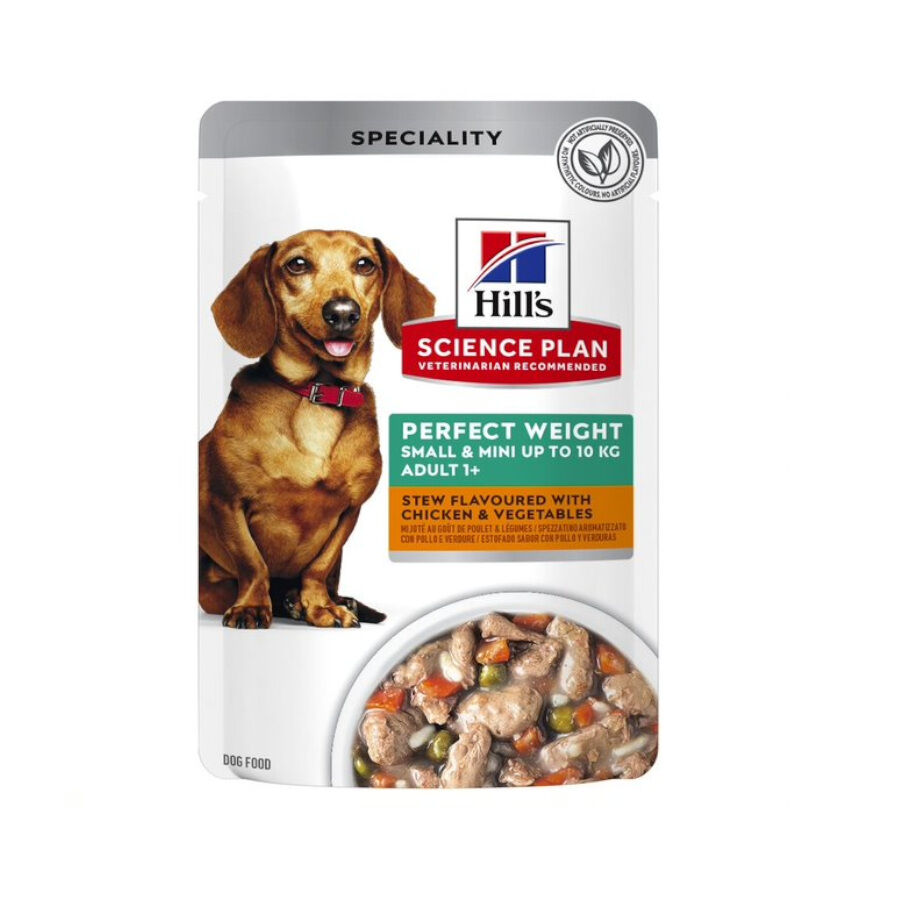 48 saquetas x 80 g Hill's Adult Science Plan Perfect Weight SmalleMini Guisado de Frango e Vegetais saqueta para c&atilde;es Pack poupan&ccedil;a!, , large Imagem n&uacute;mero 2