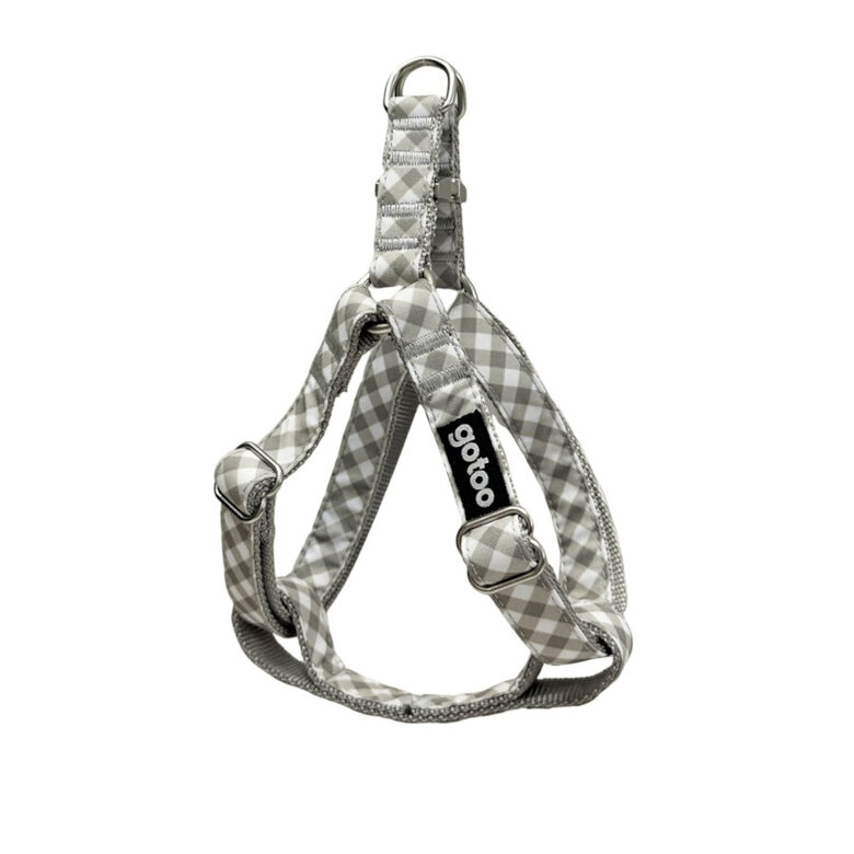 Gotoo Peitoral estampado xadrez vichy cinza para cães,  Imagem número 1 Gotoo Peitoral estampado xadrez vichy cinza para cães, , large Imagem número 1
