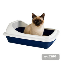 Nice Care Caixa de areia Birba Azul com borda para gatos