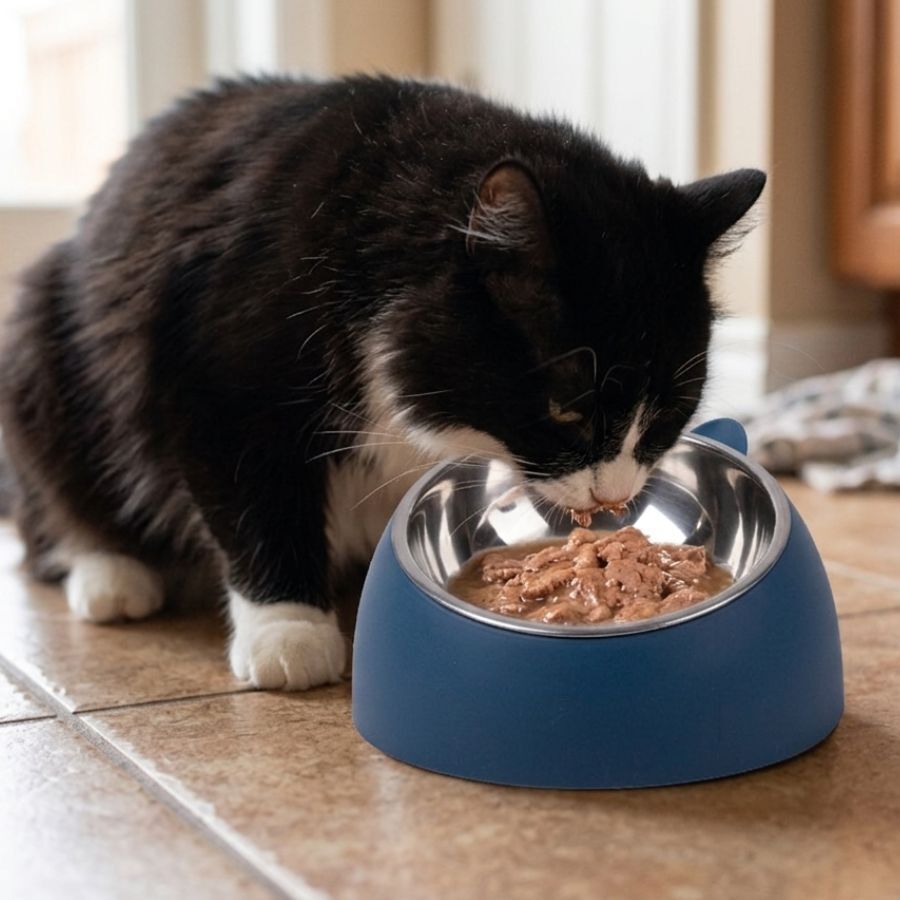 Leeby Comedouro Elevado em A&ccedil;o Inoxid&aacute;vel e Pl&aacute;stico Azul para gatos, , large Imagem n&uacute;mero 1