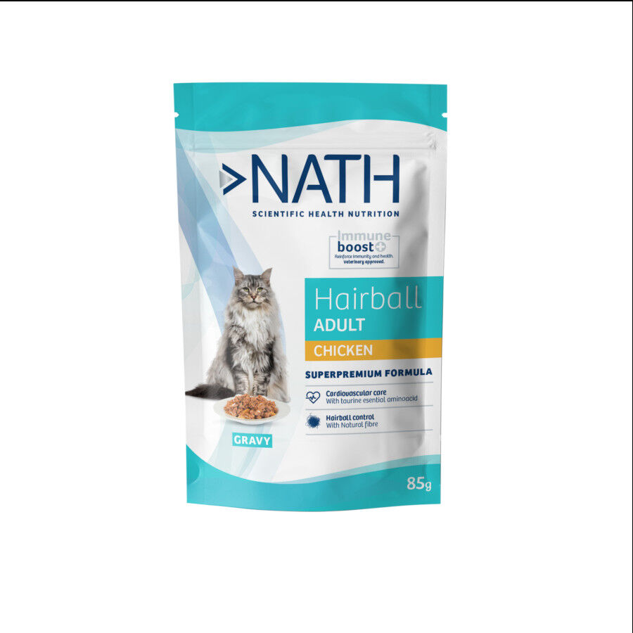 85 g Nath Adult Hairball Frango Saqueta em Molho para gatos, , large Imagem n&uacute;mero 1
