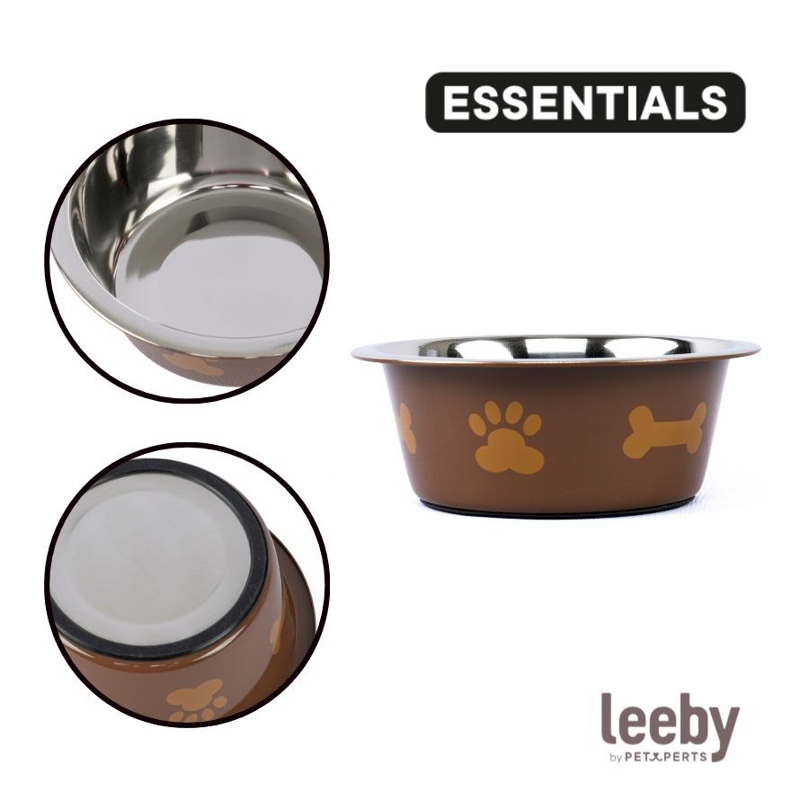 Leeby Comedouro em A&ccedil;o Inoxid&aacute;vel Estampado com Pegadas para c&atilde;es, , large Imagem n&uacute;mero 3