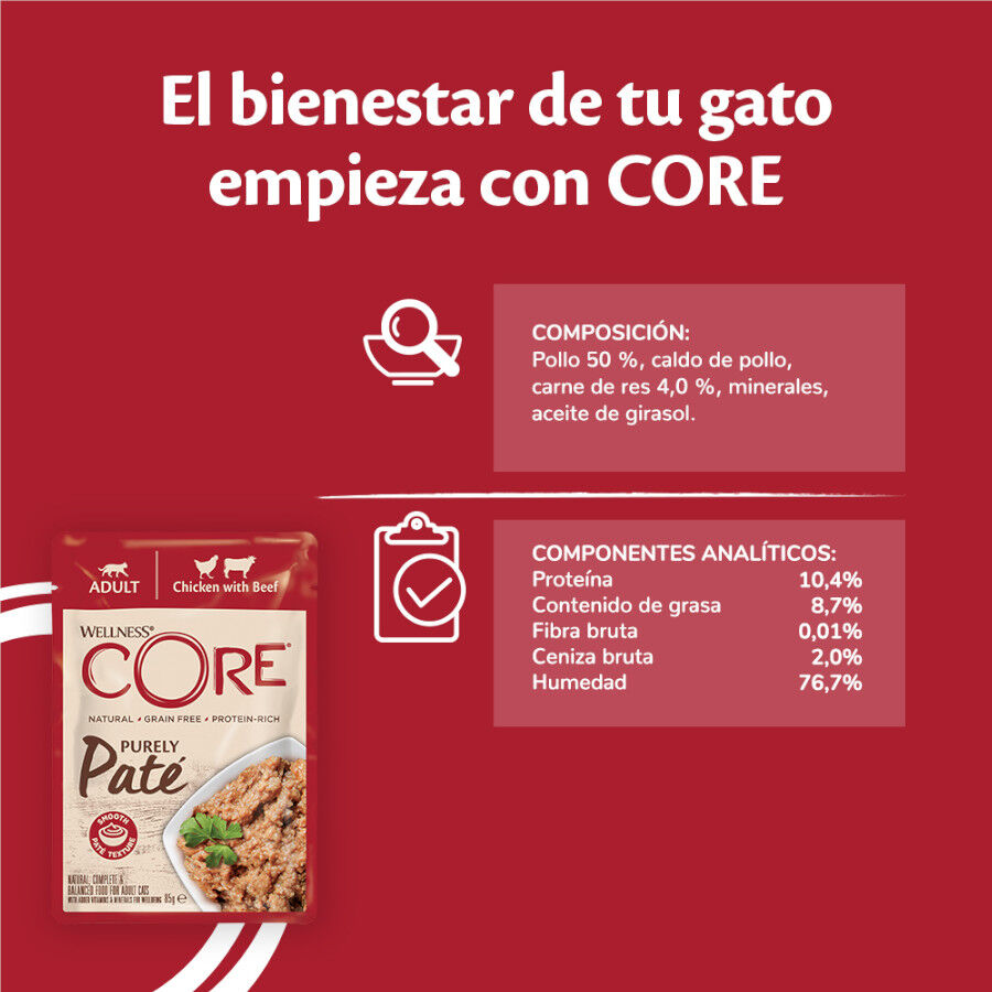 85 g Wellness Core Adult Purely Frango e Vitela em Pat&ecirc; saqueta para gatos, , large Imagem n&uacute;mero 6