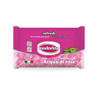 Inodorina Refresh Toalhitas Húmidas Água de Rosas para animais de estimação