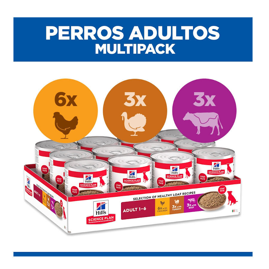 48 latas x 370 g Hill's Science Plan Adult 1-6 Frango, peru e carne de vaca em lata para c&atilde;es Pack poupan&ccedil;a!, , large Imagem n&uacute;mero 3