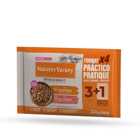 Nature's Variety Kitten Chicken & Salmon Bites em molho para gatos