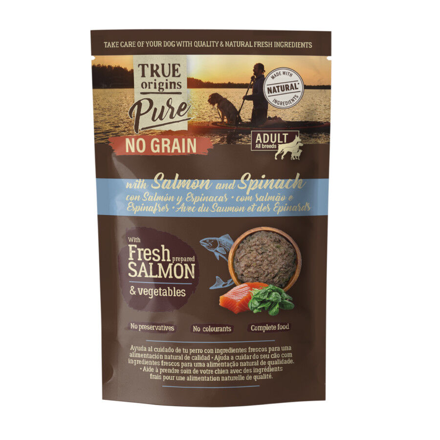 True Origins Pure Comida h&uacute;mida de salm&atilde;o com espinafres em saquetas para c&atilde;es , , large Imagem n&uacute;mero 1