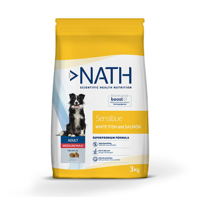 Nath Adult Medium Maxi Sensitive Peixe Branco e Salmão ração para cães 