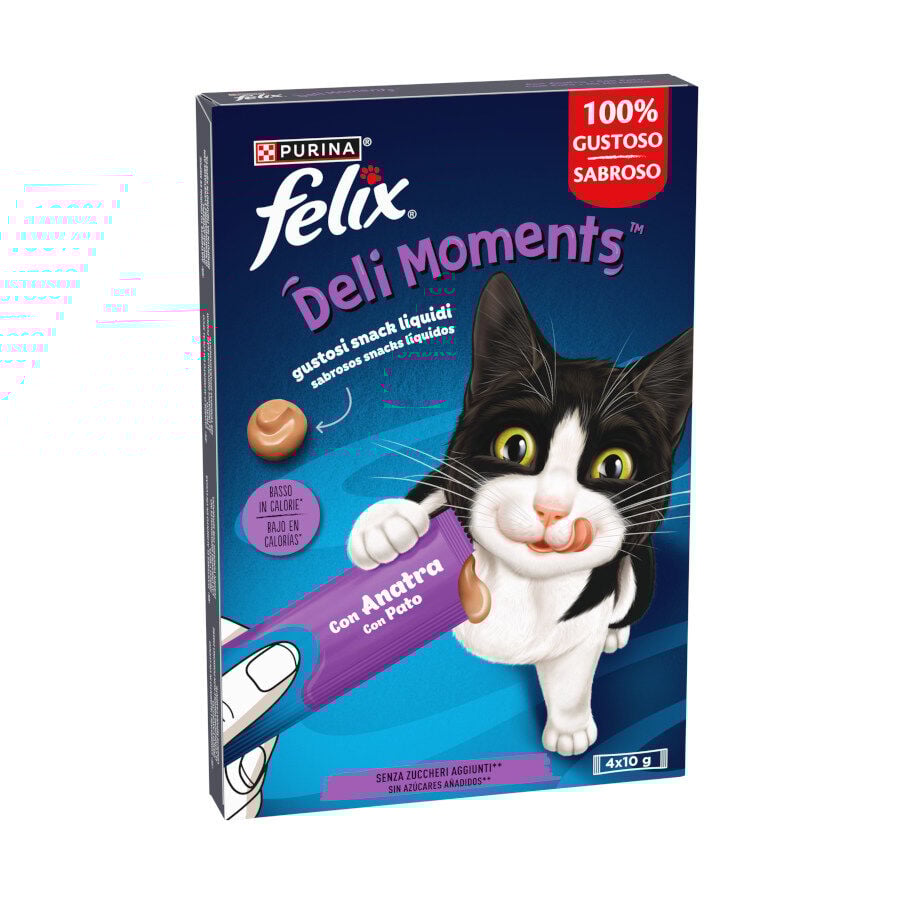 4 saquetas x 10 g Purina Felix Deli Moments com Pato Snack liquido para gatos , , large Imagem n&uacute;mero 1