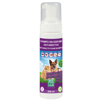 Menforsan Champô anti-insetos em espuma para cães e gatos