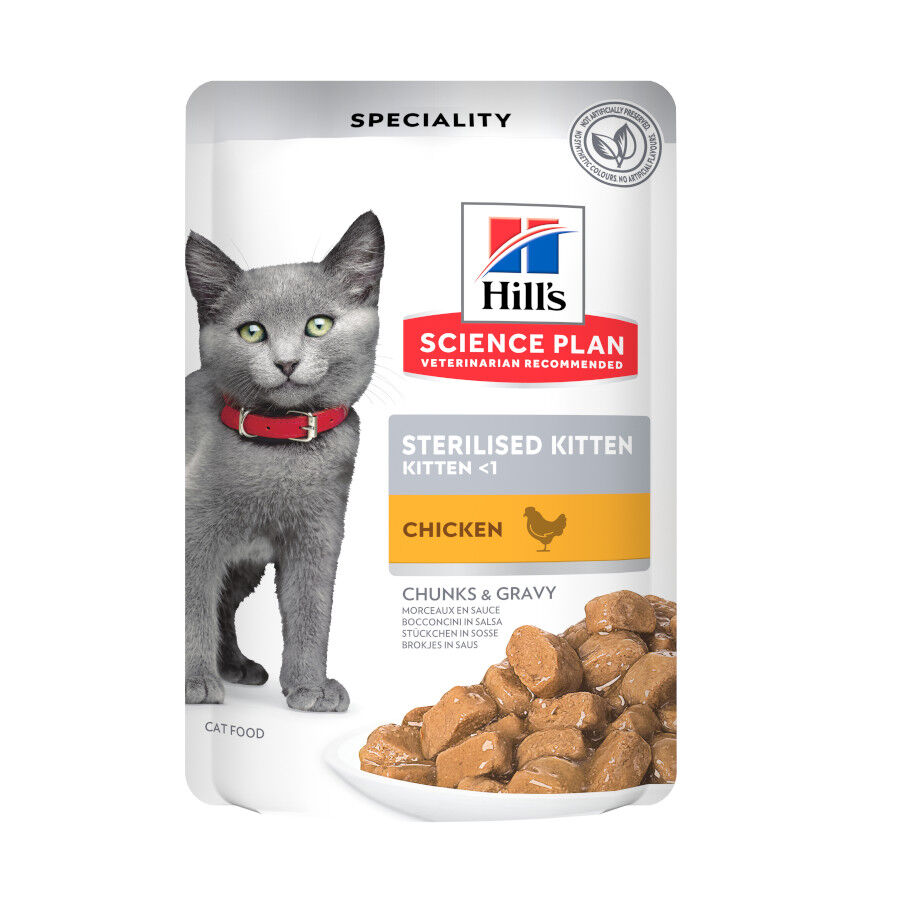 12 saquetas x 85 g Hill's Science Plan Feline Sterilised Kitten Frango em Molho saqueta para gatos, , large Imagem n&uacute;mero 1