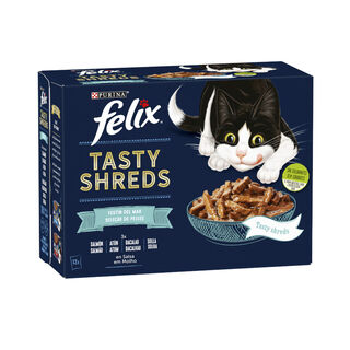 Felix Tasty Shreds Festa do Mar Filetes em molho saquetas para gatos – Pack