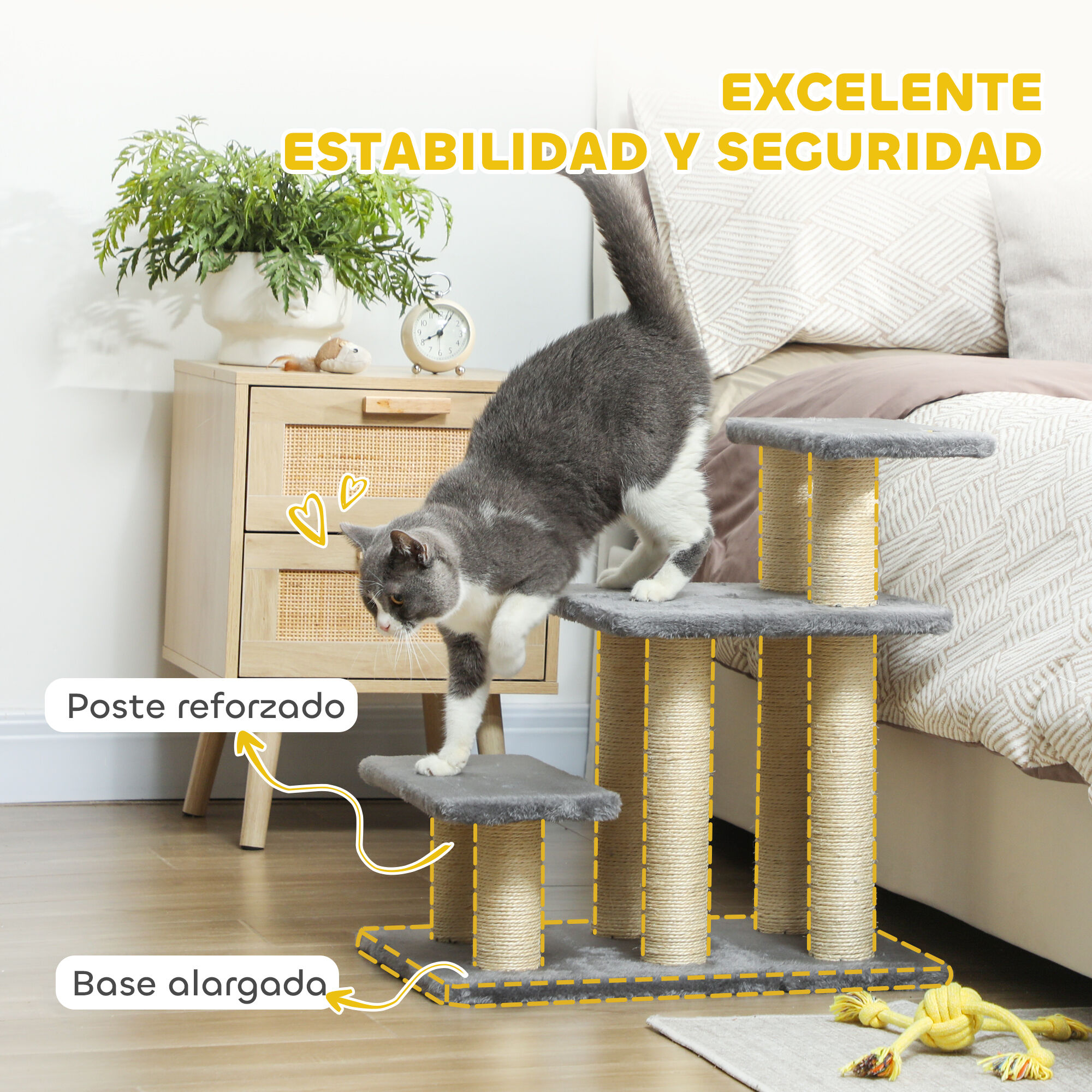 PawHut Escalera para Gatos Gris, , large Imagem n&uacute;mero 4