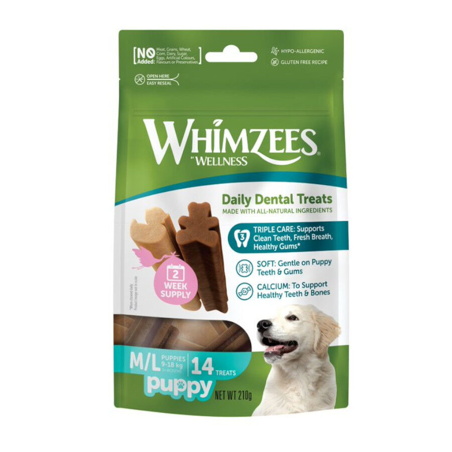 14 sticks Whimzees Puppy M/L Snacks Dent&aacute;rios Naturais para cachorros, , large Imagem n&uacute;mero 1