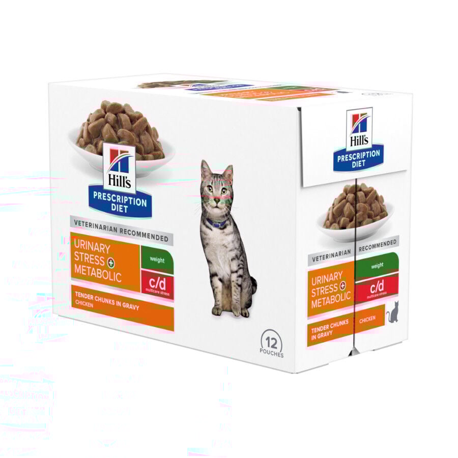 12 saquetas x 80 g Hill's Prescription Diet c/d + Urinary Stress Frango saqueta para gatos, , large Imagem n&uacute;mero 1