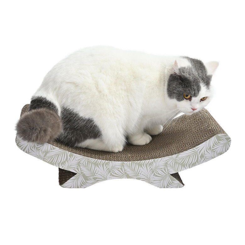 Leeby Remy Rocker arranhador de cartão horizontal com padrão de folhas para gatos,  Imagem número 7 Leeby Remy Rocker arranhador de cartão horizontal com padrão de folhas para gatos, , large Imagem número 7