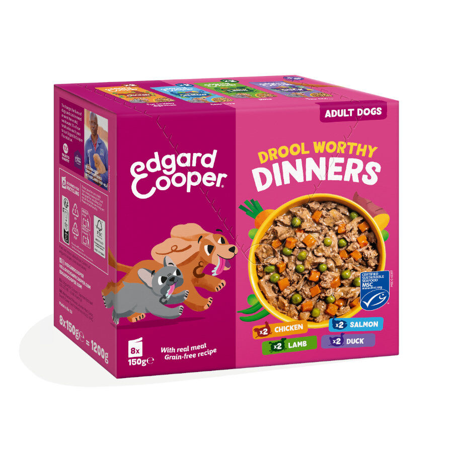 8 x 150 g Edgard & Cooper Adult Grain Free Saquetas para c&atilde;es - Multipack, , large Imagem n&uacute;mero 1