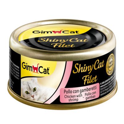 Gimcat Shiny Filet frango com camarões lata para gatos