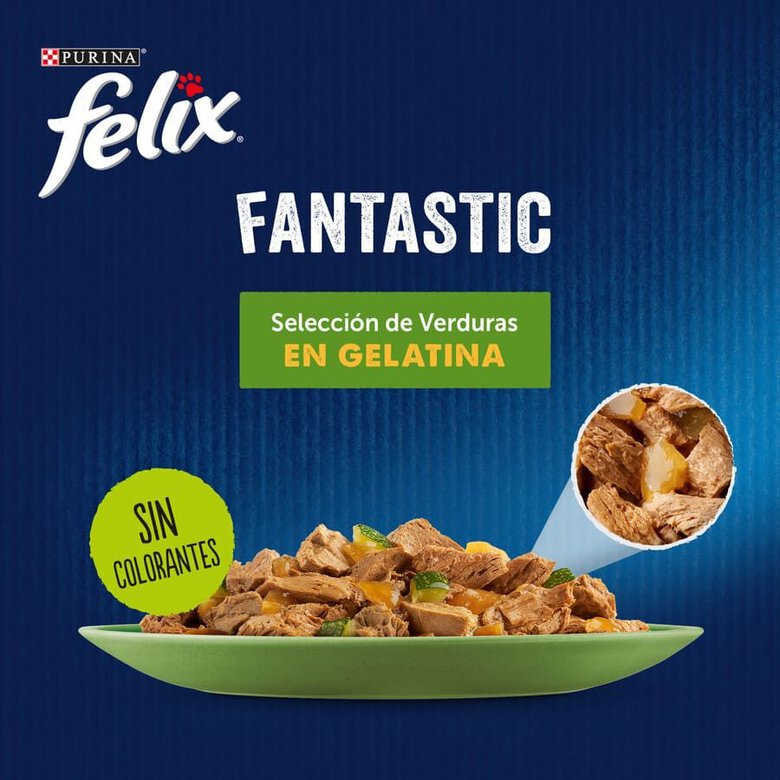 4 saquetas x 85 g Purina Felix Fantastic Seleção de Vegetais saquetas de gelatina para gatos,  Imagem número 2 4 saquetas x 85 g Purina Felix Fantastic Seleção de Vegetais saquetas de gelatina para gatos, , large Imagem número 2