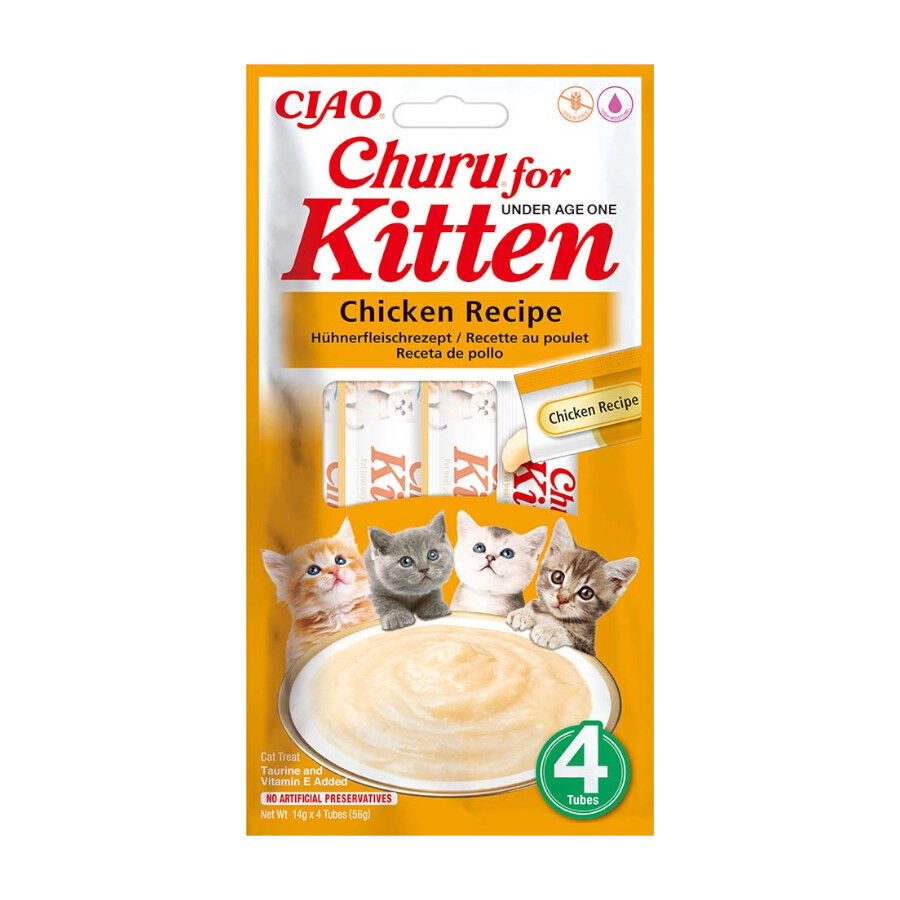 4 saquetas x 14 g Churu Snack Cremoso Frango para gatinhos, , large Imagem n&uacute;mero 1