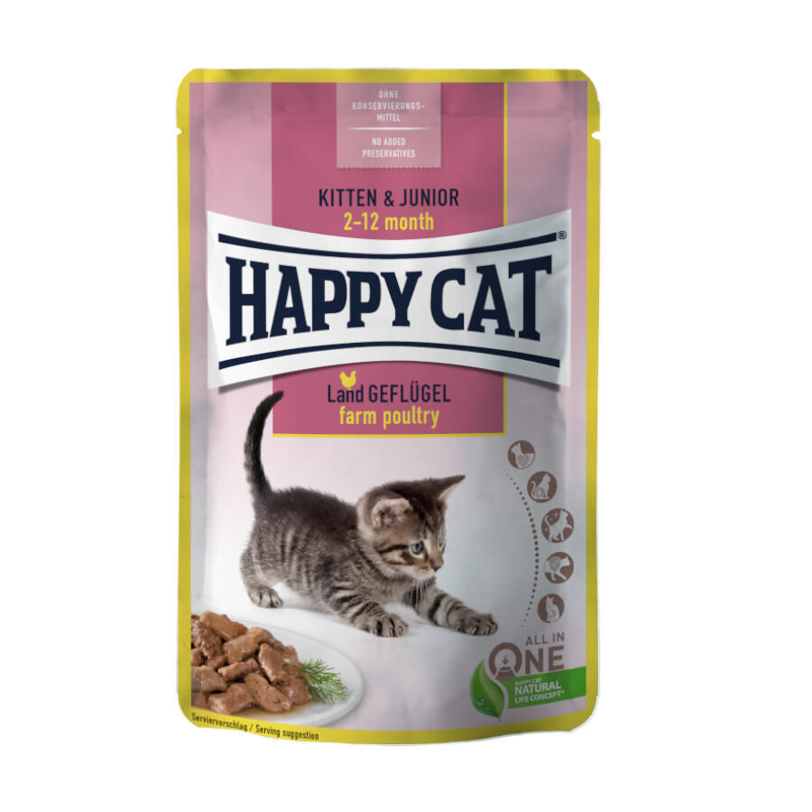 85 g Happy Cat Kitten&Junior Alimento h&uacute;mido de frango em saqueta para gatos, , large Imagem n&uacute;mero 1