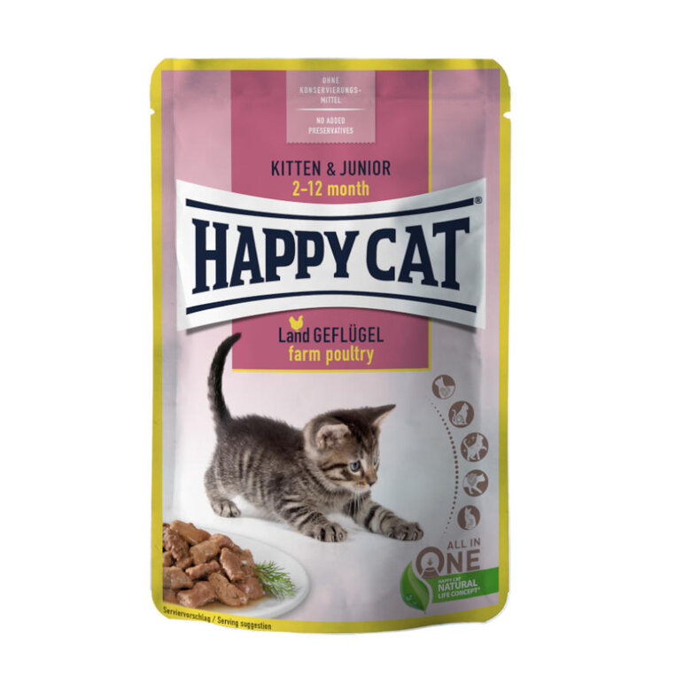 85 g Happy Cat Kitten&Junior Alimento húmido de frango em saqueta para gatos,  Imagem número 1 85 g Happy Cat Kitten&Junior Alimento húmido de frango em saqueta para gatos, , large Imagem número 1