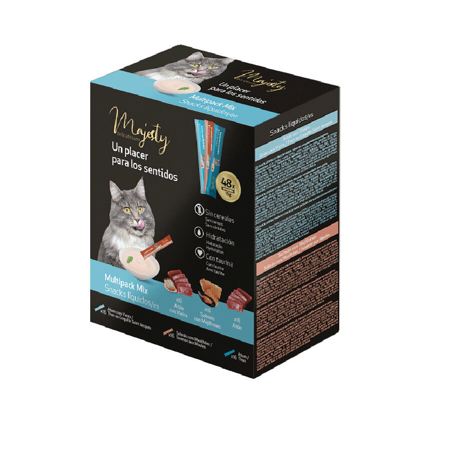 48 saquetas x 15 g Majesty Mix de Snacks L&iacute;quidos para gatos, , large Imagem n&uacute;mero 1