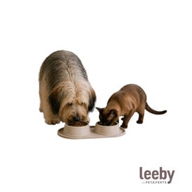 Leeby Comedouro Duplo de Pl&aacute;stico para c&atilde;es e gatos