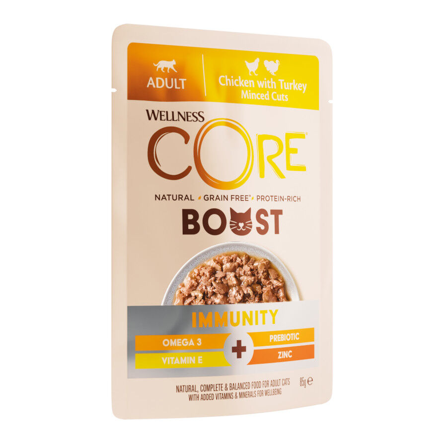 Wellness Core Boost Comida h&uacute;mida imunit&aacute;ria de frango e peru saquetas para gatos, , large Imagem n&uacute;mero 2