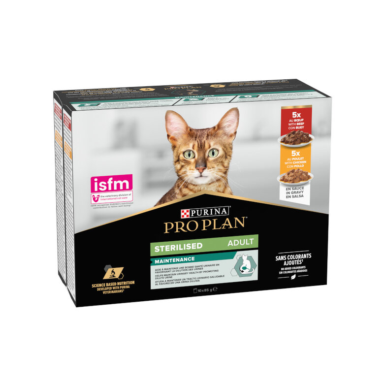 Pro Plan Adult Sterilised Maintenance Frango e Boi em molho saquetas para gatos - Multipack 10, , large image number null