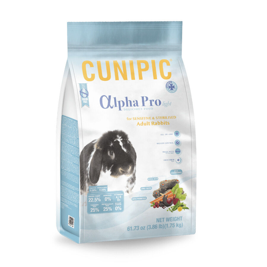 Cunipic Adult Alpha Pro Light & Sterilized ra&ccedil;&atilde;o para coelhos, , large Imagem n&uacute;mero 1