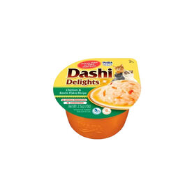 Dashi Delights Snack Cremoso de Frango e lascas de Bonito em terrina para gatos