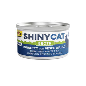 GimCat Comida h&uacute;mida de Atum e Peixe Branco em Caldo Lata para gatos