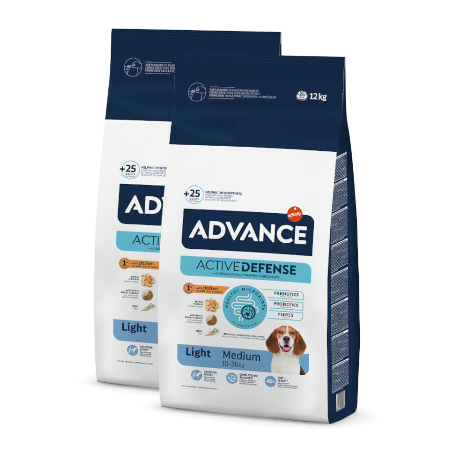 2 x 12 kg Advance Active Defense Medium Light Frango e Arroz ra&ccedil;&atilde;o para c&atilde;es Pack poupan&ccedil;a!, , large Imagem n&uacute;mero 1