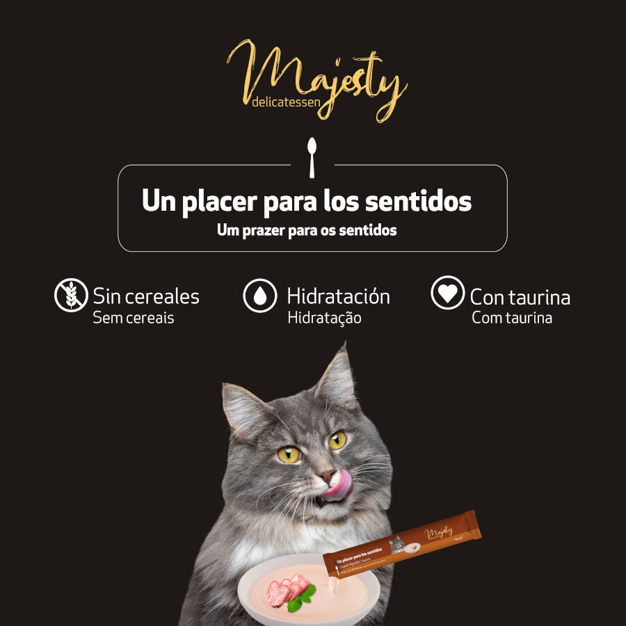 6 saquetas x 15 g Majesty Petisco l&iacute;quido para gatos Chicken com Carne, , large Imagem n&uacute;mero 5