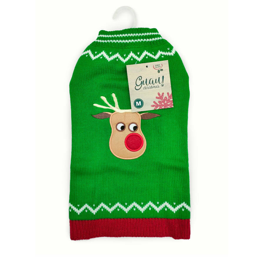 Guau Christmas Camisola de Natal Verde de Rena para c&atilde;es, , large Imagem n&uacute;mero 1