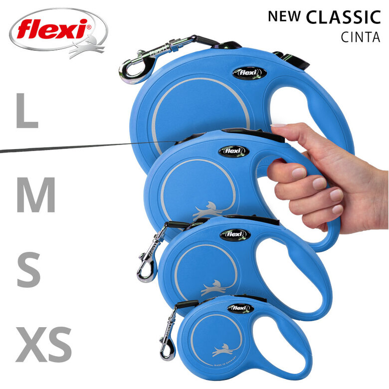 Flexi New Classic Trela Extensível de Fita Azul para Cães,  Imagem número 4 Flexi New Classic Trela Extensível de Fita Azul para Cães, , large Imagem número 4