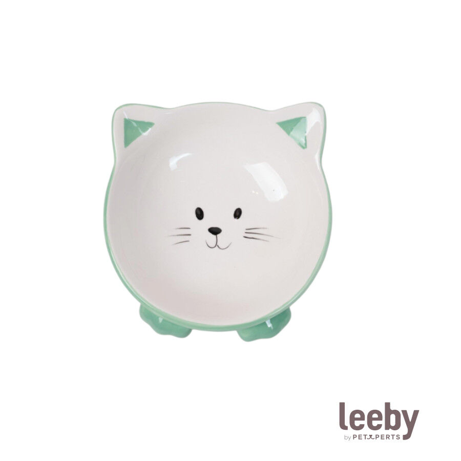 Leeby Comedouro de Cer&acirc;mica Branco e Verde com Orelhinhas para gatos, , large Imagem n&uacute;mero 2