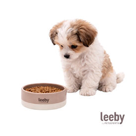 Leeby Comedouro de Cer&acirc;mica Castanho e Branco para c&atilde;es
