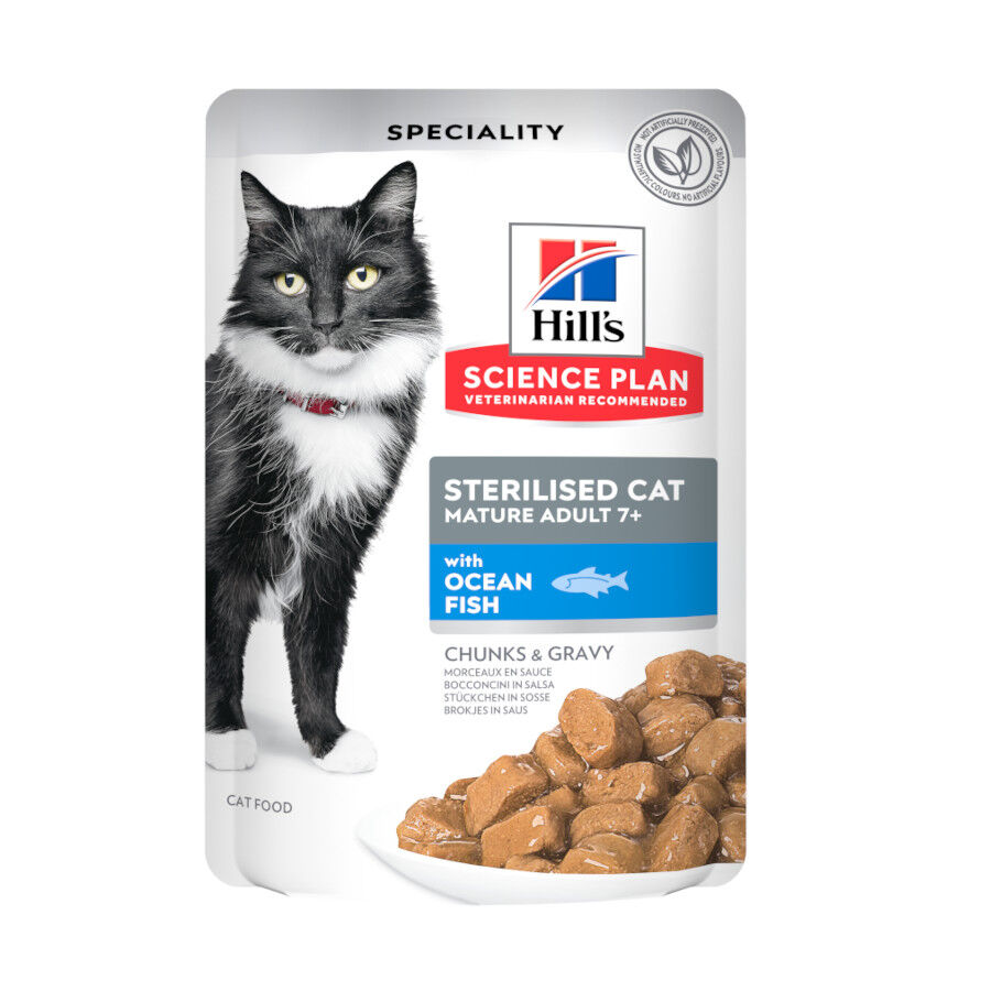 48 saquetas x 85 g Hill's Science Plan Sterilised Mature Peixe Oce&aacute;nico saqueta de molho para gatos Pack poupan&ccedil;a!, , large Imagem n&uacute;mero 2