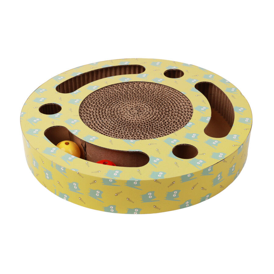 Leeby Pelusa arranhador de cart&atilde;o com bola e estampado amarelo para gatos, , large Imagem n&uacute;mero 3