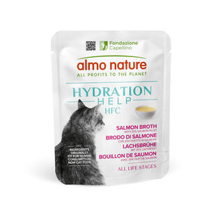 Sachê de caldo de salmão Almo Nature HFC Hydration Help para gatos