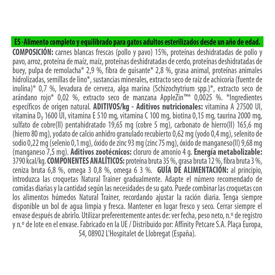 3 kg Natural Trainer Sterilised ra&ccedil;&atilde;o para gatos, , large Imagem n&uacute;mero 3