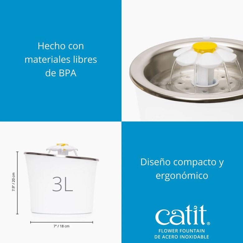 Catit Flower Fonte de Aço Inoxidável para gatos,  Imagem número 3 Catit Flower Fonte de Aço Inoxidável para gatos, , large Imagem número 3
