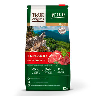 True Origins Wild Adult Redlands Vitela ração para cães