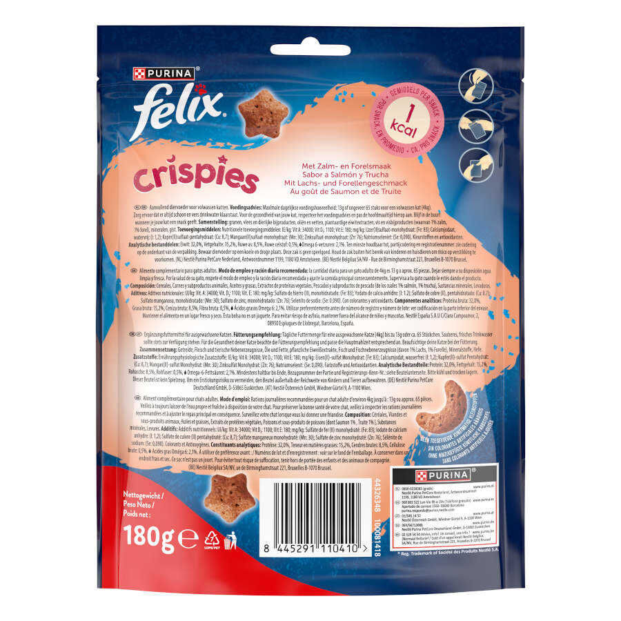 180 g Felix Crispies Snacks de Salm&atilde;o e Truta Maxi Pack para gatos, , large Imagem n&uacute;mero 4