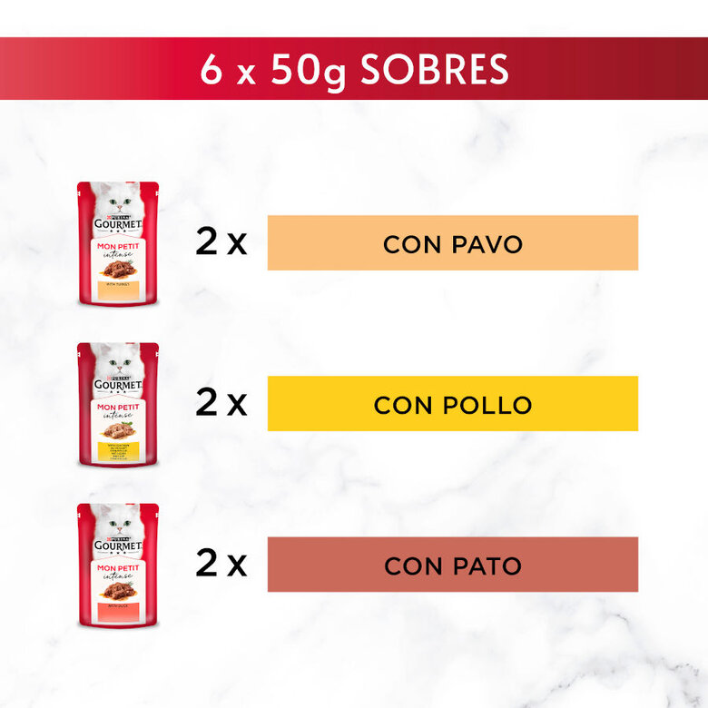 6 saquetas x 50 g Purina Gourmet Mon Petit Seleção Aves com molho em saqueta para gatos,  Imagem número 5 6 saquetas x 50 g Purina Gourmet Mon Petit Seleção Aves com molho em saqueta para gatos, , large Imagem número 5