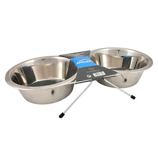 Outech Comedouro duplo de aço inoxidável para cães e gatos