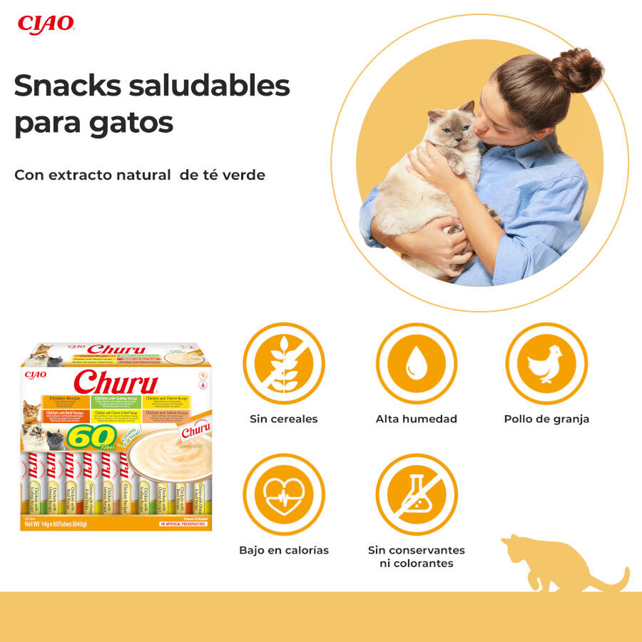 60 saquetas x 14 g Churu Variedades de Frango Snack L&iacute;quido para gatos, , large Imagem n&uacute;mero 2
